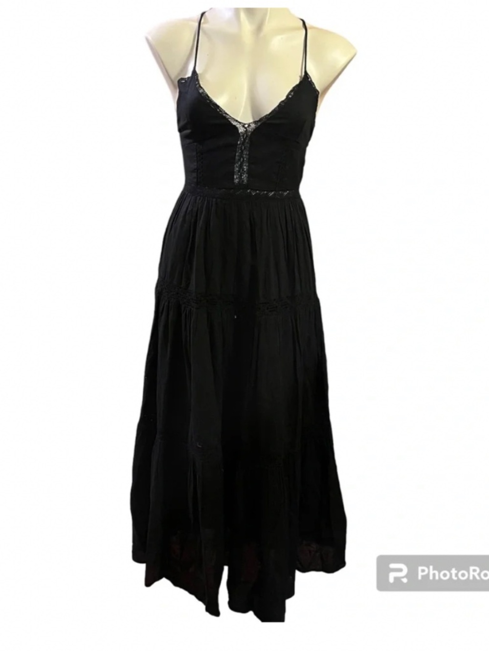 Like New Zara Black Tiered Embroidered Maxi Dress Criss-cross straps - Picture 4 of 4